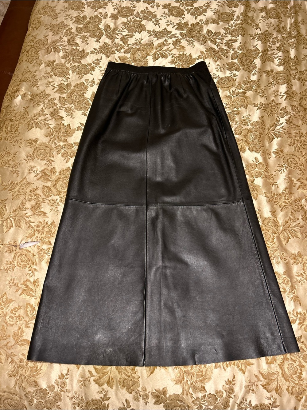 Classic Black Faux Leather Maxi Long Skirt with Panel Detail